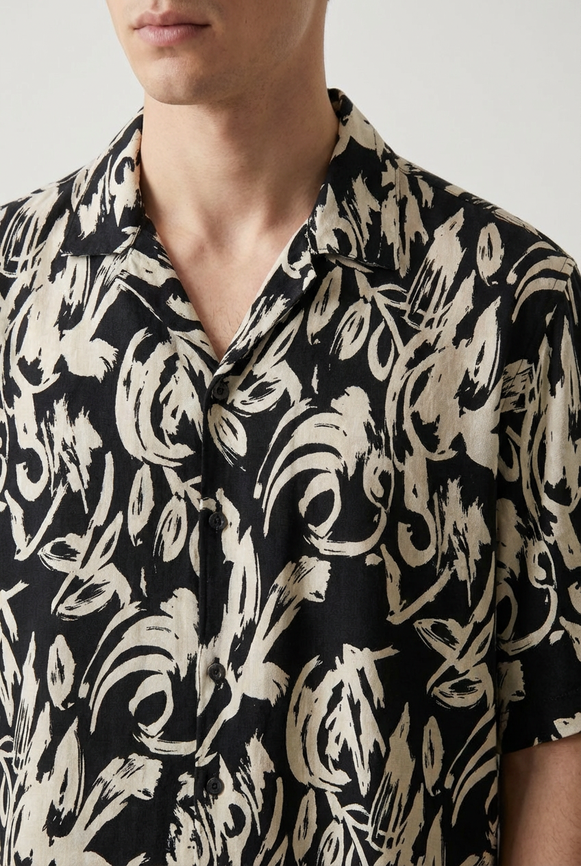 Black Beige Abstract Shirt Draped