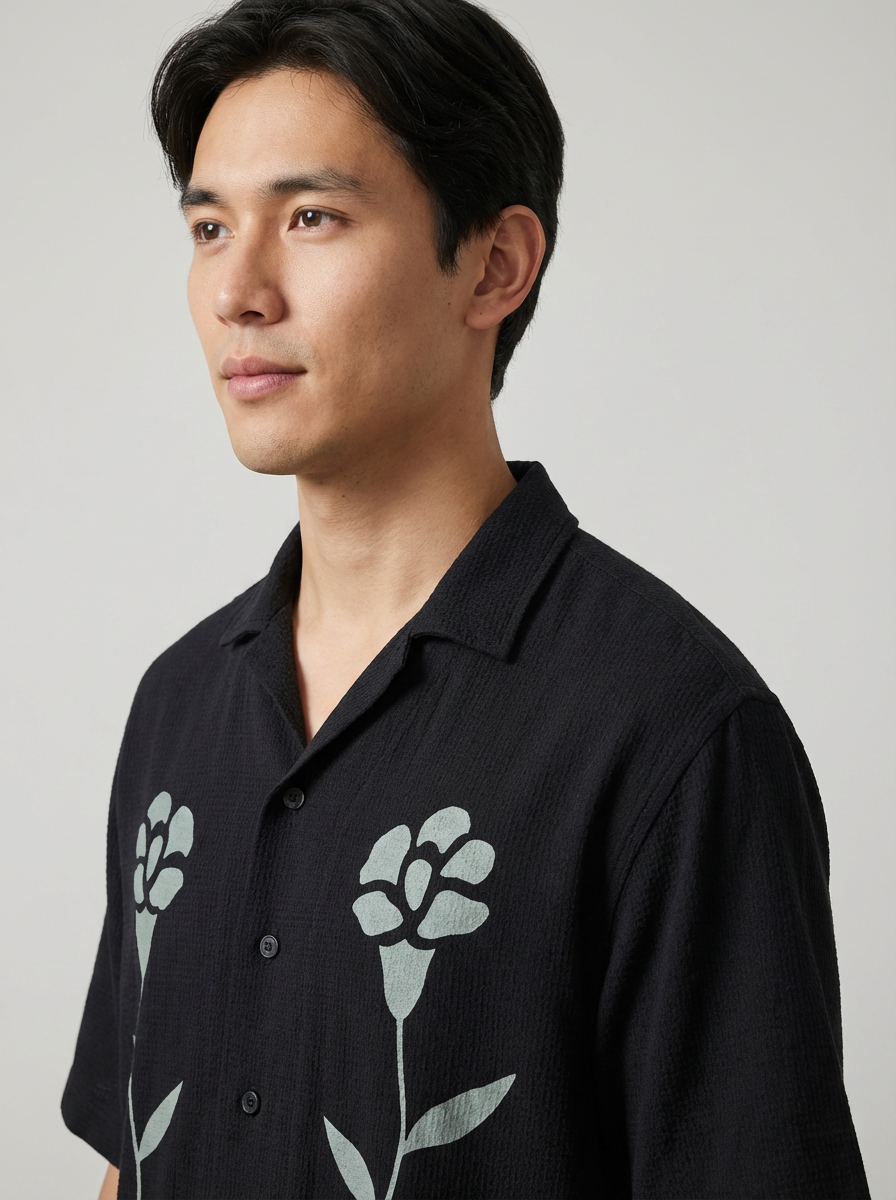 Black Floral Design Shirt