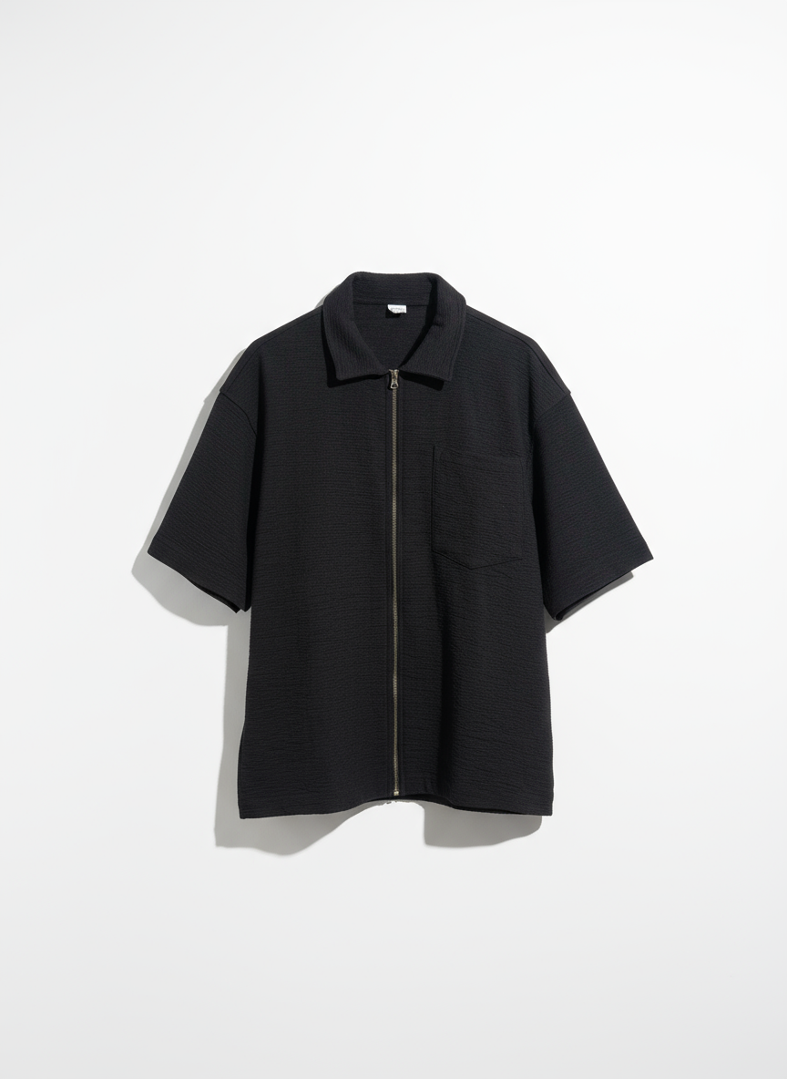 Black Zip Front Collared Top