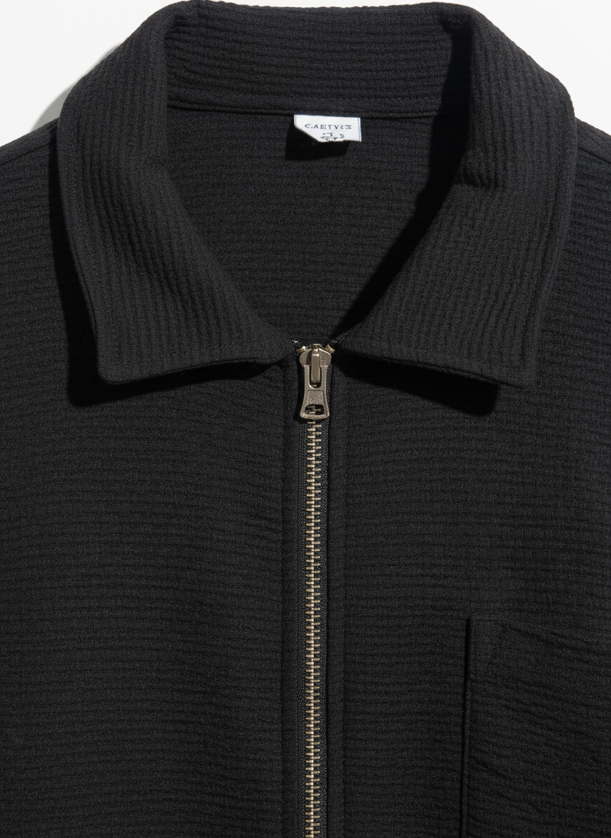 Black Zip Front Collared Top