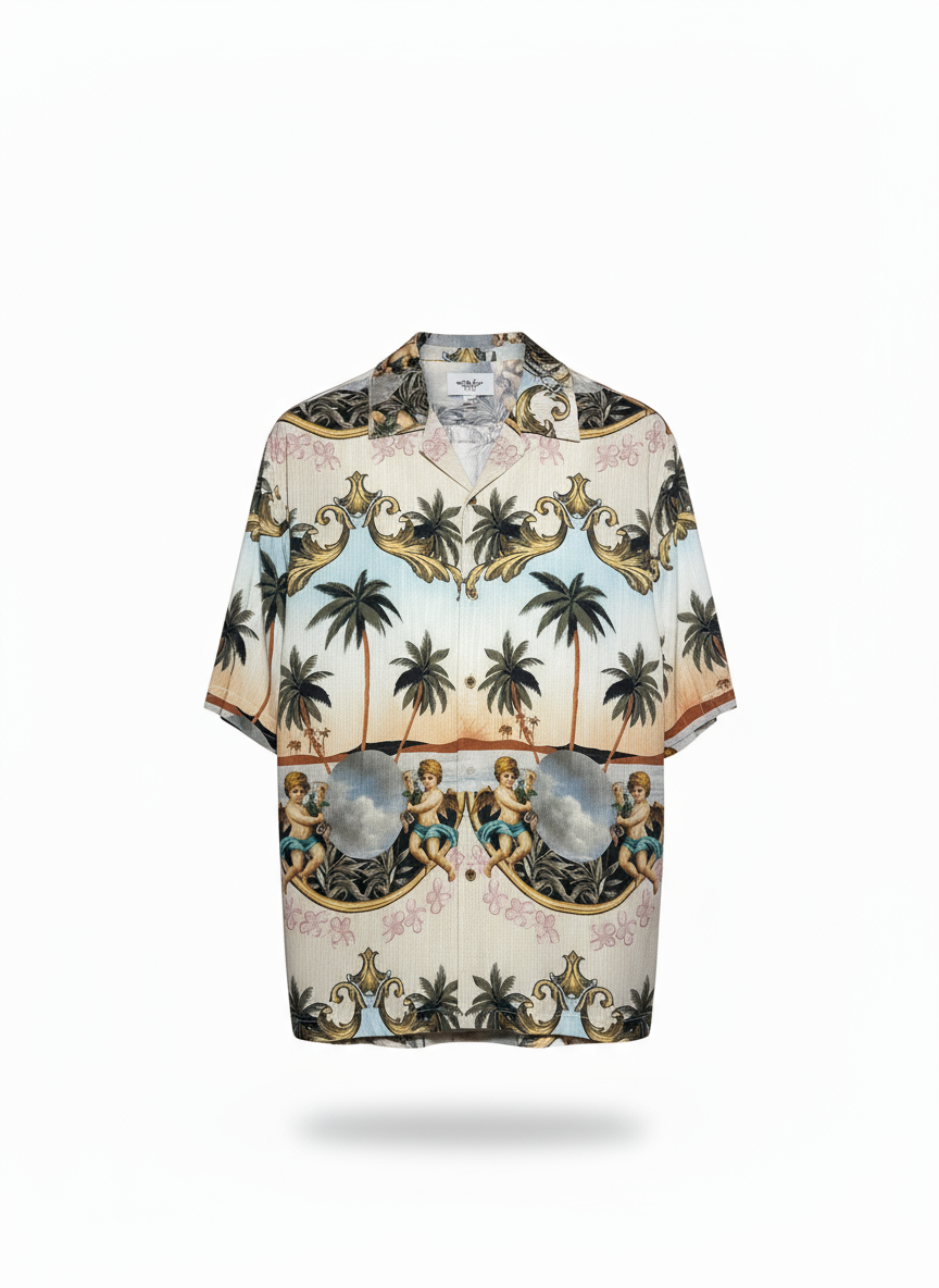 Cream Tropical Baroque Pattern Shirt