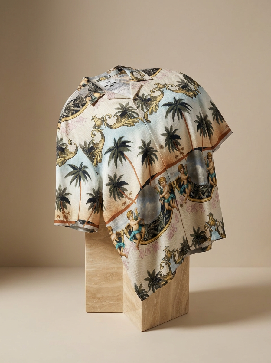 Cream Tropical Baroque Pattern Shirt