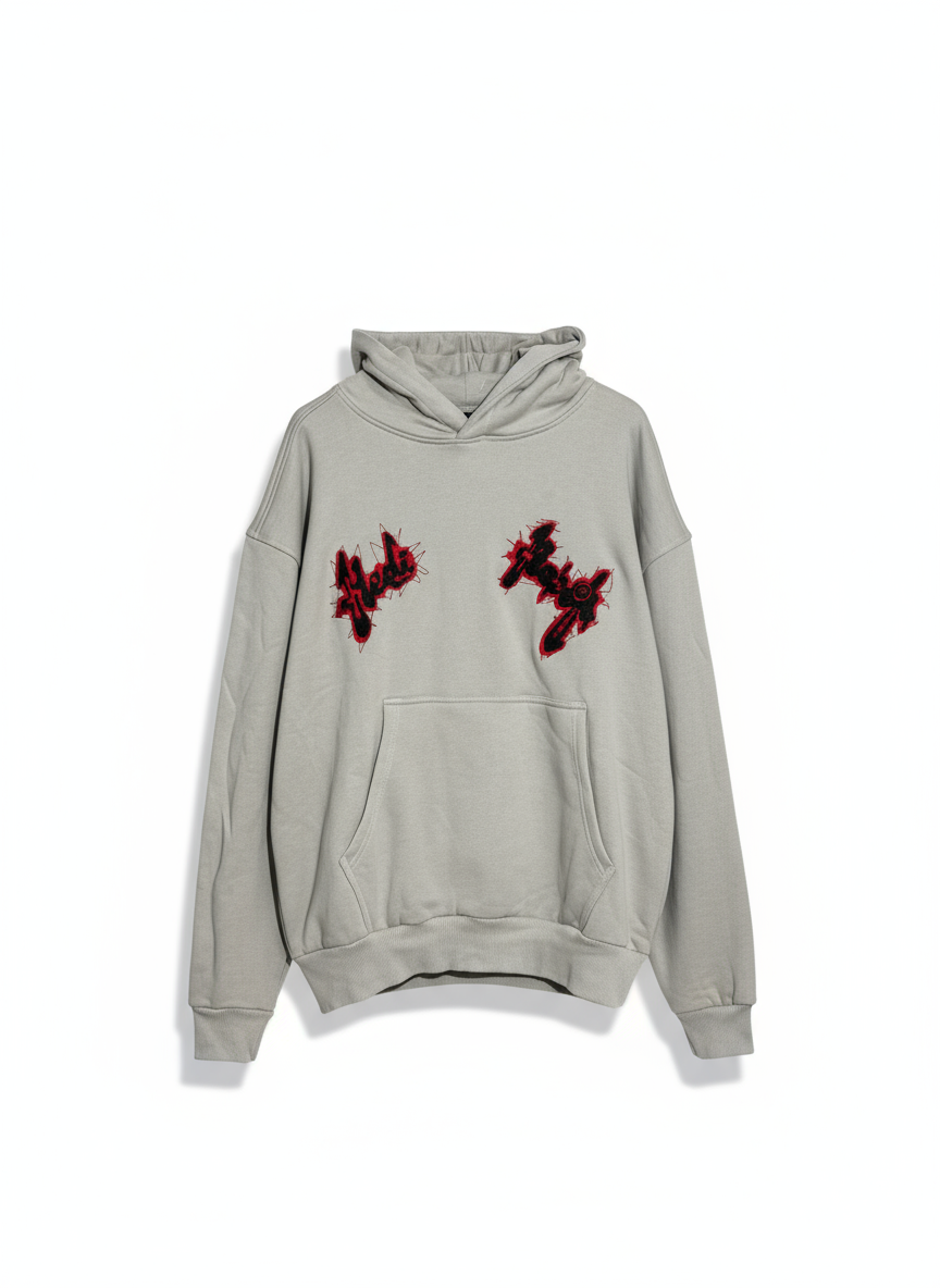 Grey Embroidered Hoodie