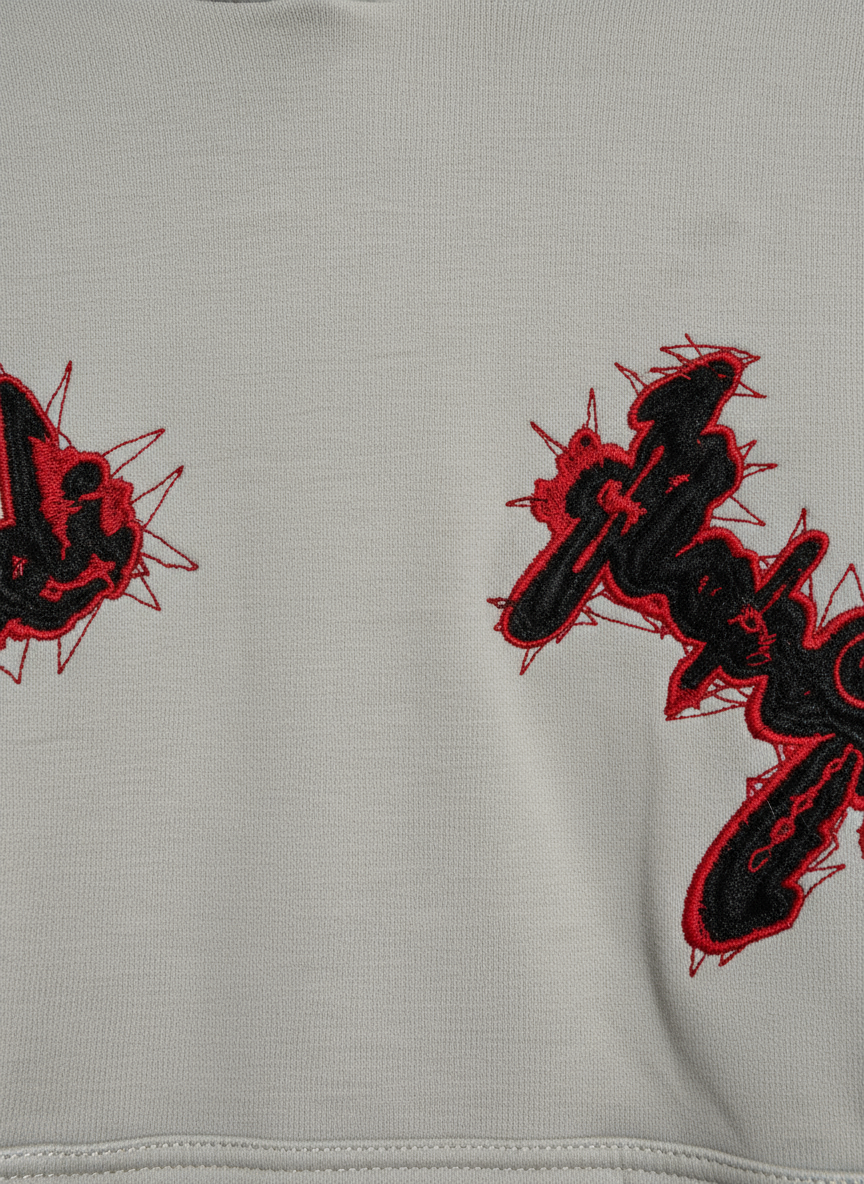 Grey Embroidered Hoodie