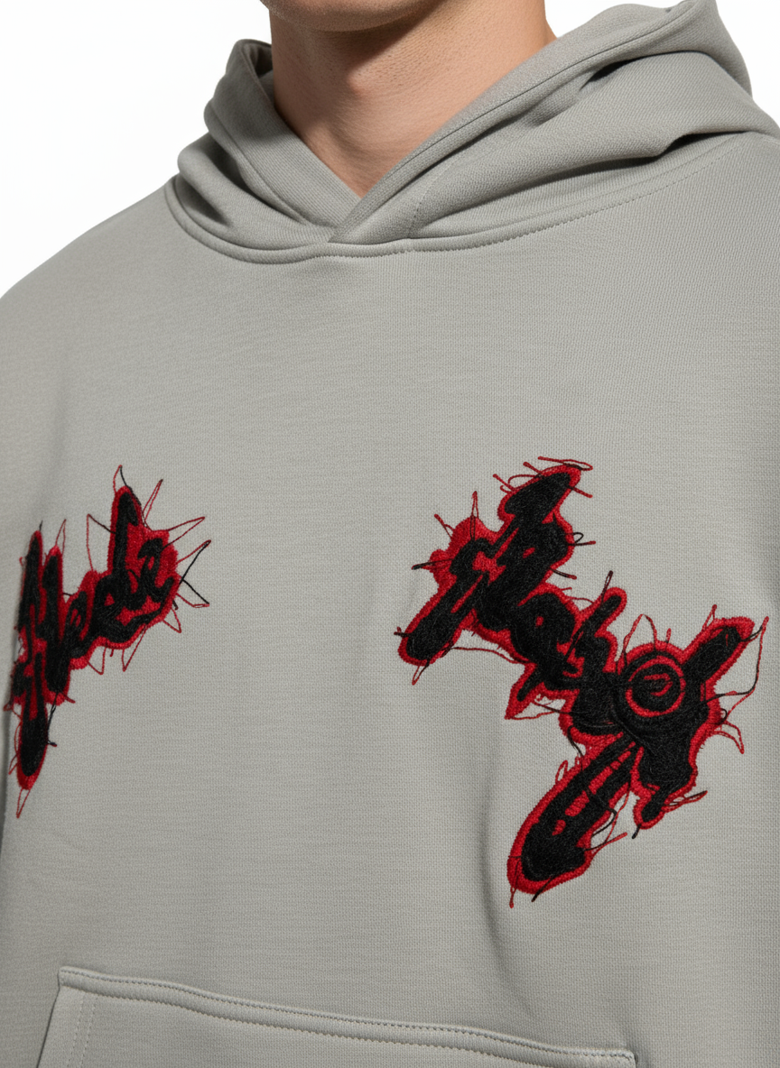 Grey Embroidered Hoodie