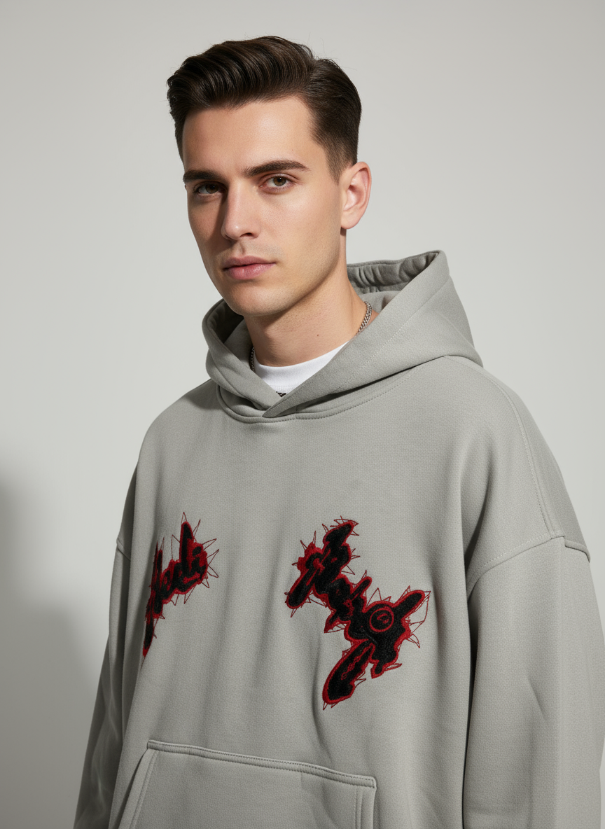 Grey Embroidered Hoodie