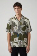Olive Green Tropical Floral Shirt