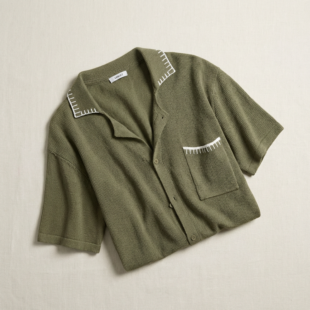Khaki Waffle Shirt Draped