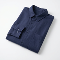 Navy Blue Herringbone Shirt Draped
