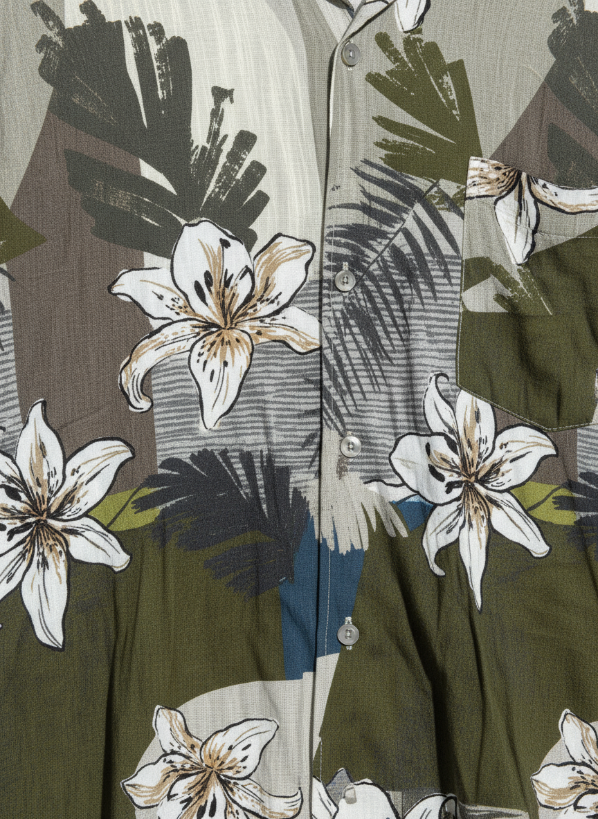 Olive Green Tropical Floral Shirt