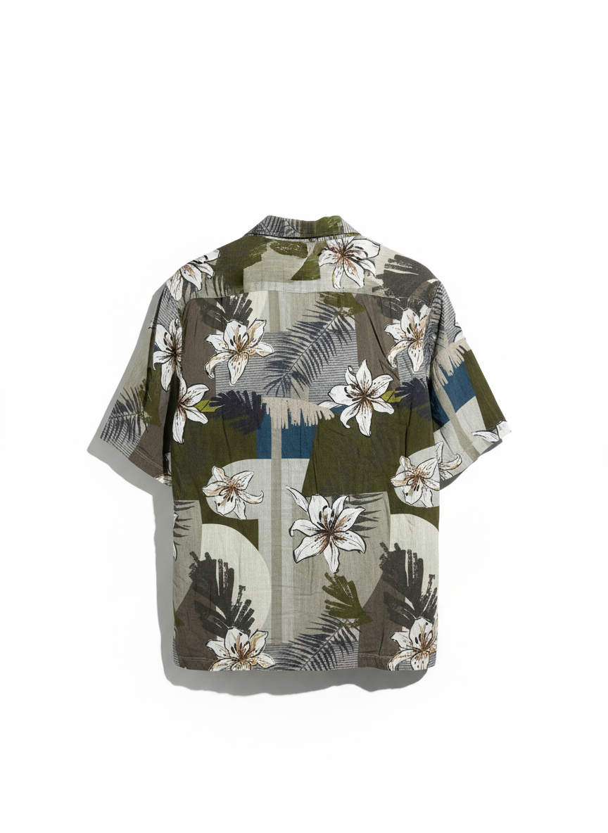 Olive Green Tropical Floral Shirt