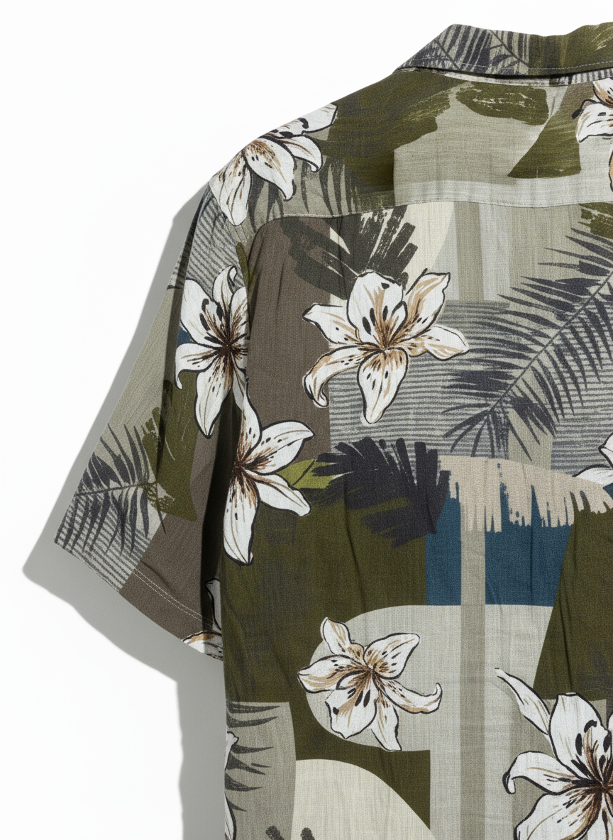 Olive Green Tropical Floral Shirt