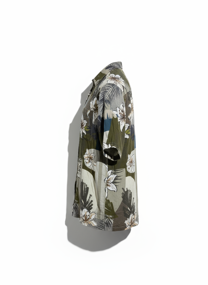 Olive Green Tropical Floral Shirt